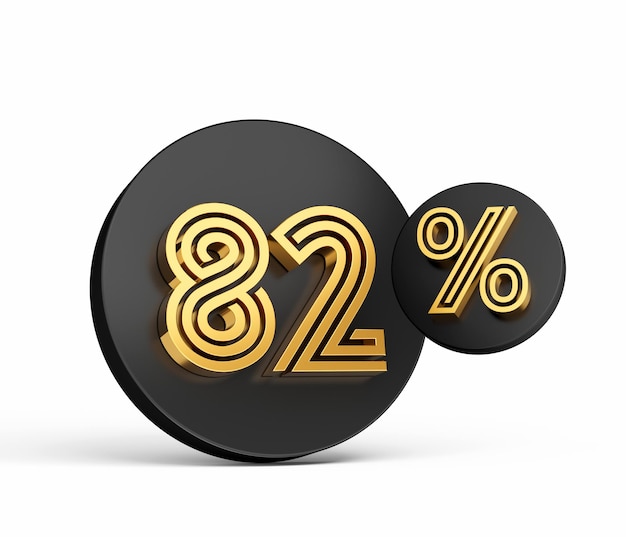 Royal Gold Modern Font Elite 3D Digit Letter 82 Восемьдесят два процента на черном значке кнопки 3d 3d