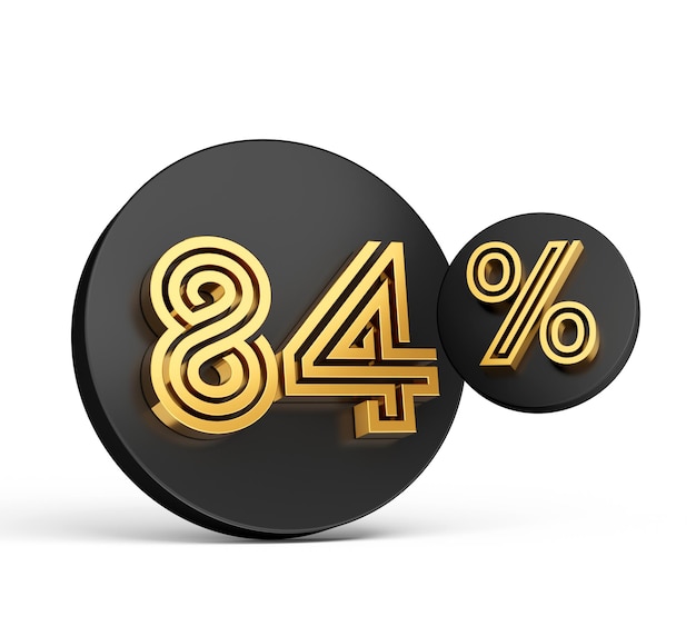 Royal Gold Modern Font Elite 3D Digit Letter 84 Восемьдесят четыре процента на значке кнопки Black 3d