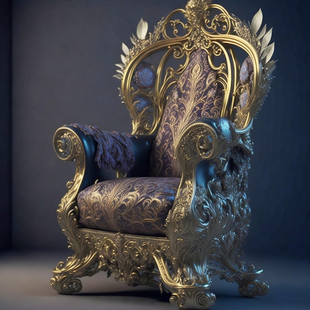검은 배경에 고립 된 로얄 황금 안락 의자