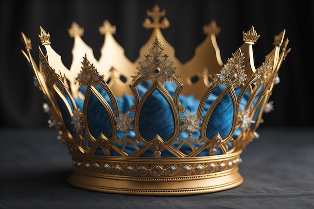 Royal golden crown with blue and gold pattern generative ai