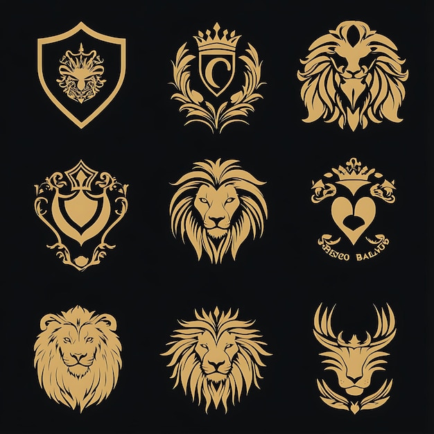 Photo royal lion logos presented on rich dark black backgrounds