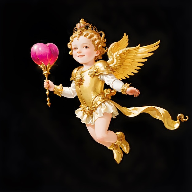 Foto l'angelo cupido reale nell'armatura d'oro
