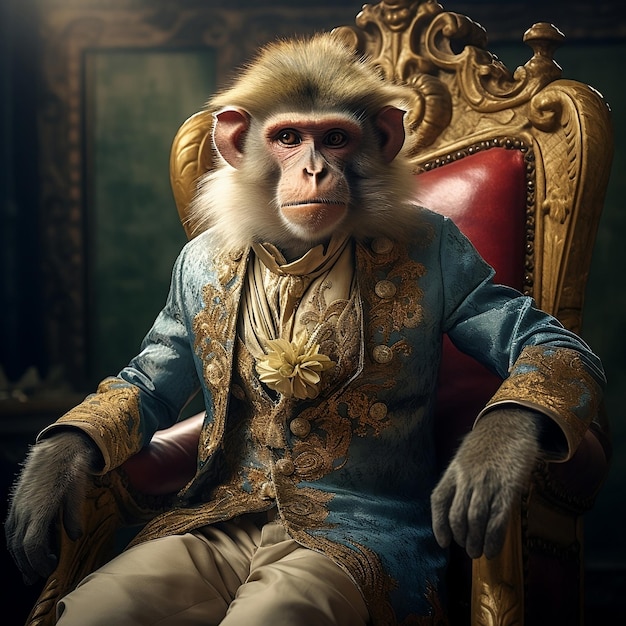 Royal Monkey zittend op een stoel