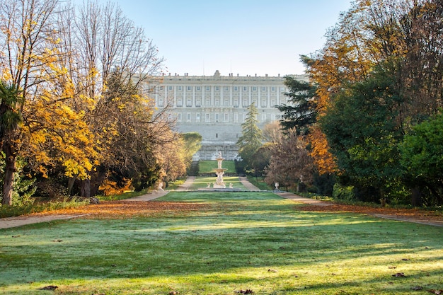 Royal Palace from the park with beautiful sky in Madrid