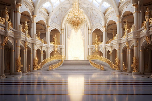 Royal palace hallway Ai With stairs at night