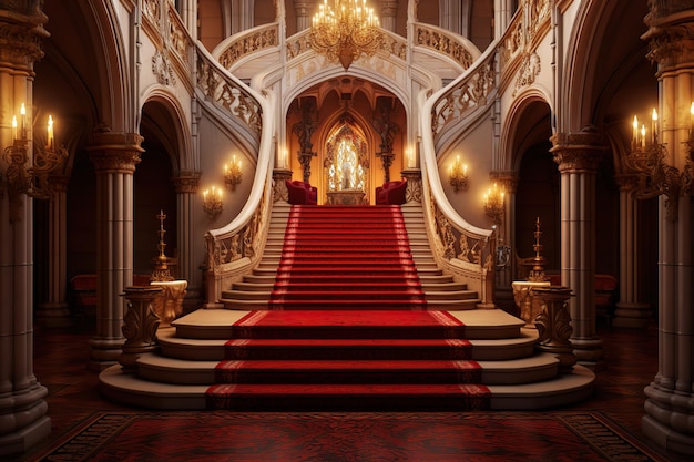 Royal palace hallway Ai With stairs at night