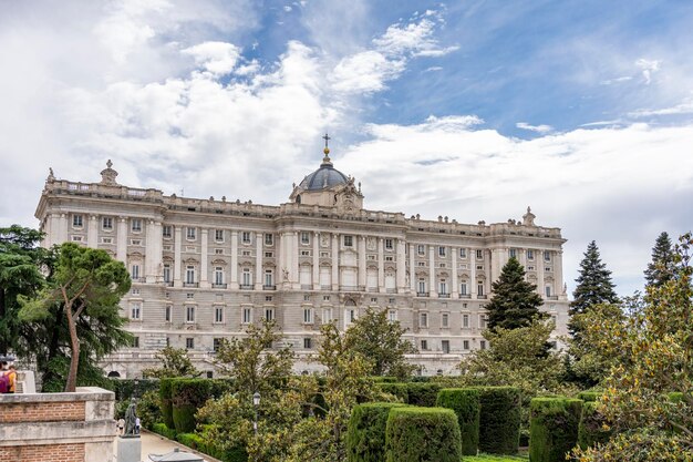 Royal Palace of Madrid and Sabatini park in Madrid Spain