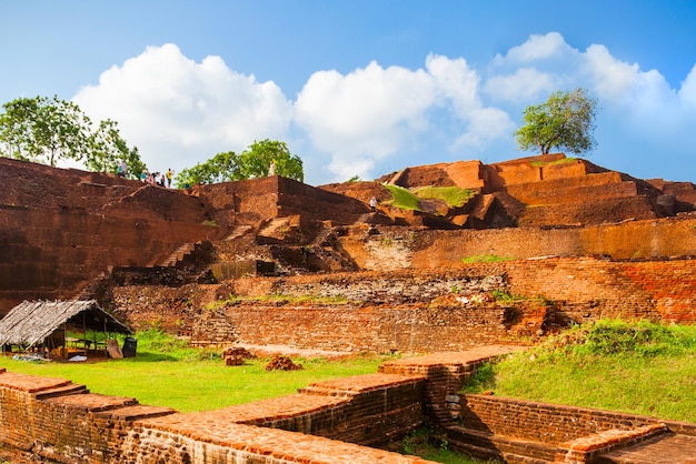 Royal Palace ruins on the top of Sigiriya Rock or Lion Rock near Dambulla in Sri Lanka