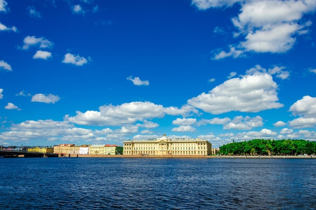 The royal palace of st. petersburg is seen on a sunny day.