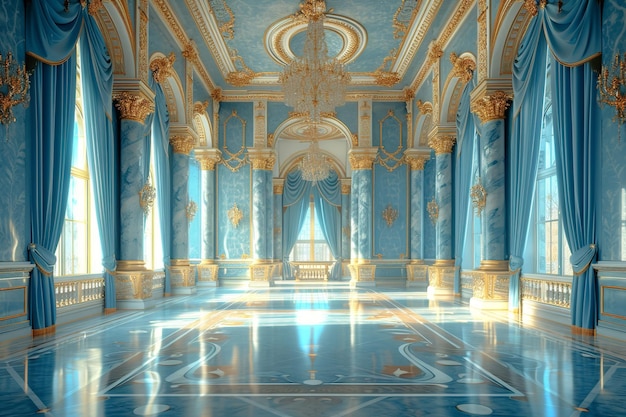 Photo the royal palaces inside is a realistic fantasy blue generative ai