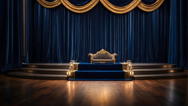 Royal Podium with a blurred or bokeh background of Velvet Curtain Drapes