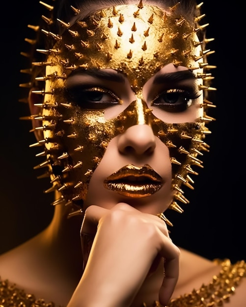 Royal queen fashion model in full makeup and Golden nails accessories on her skin and body
