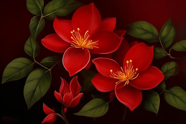 Royal red jasmine flower dark background wall painting