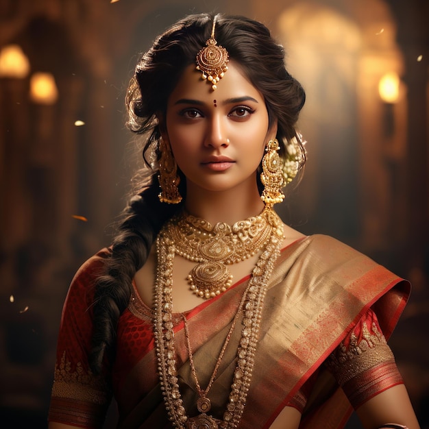 A royal young woman wearing traditional indian cloth generative ai