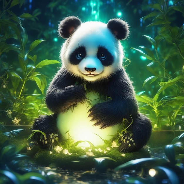Royo Cute Adorable Nightshade Panda op Bioluminescent Glow Garden Nights