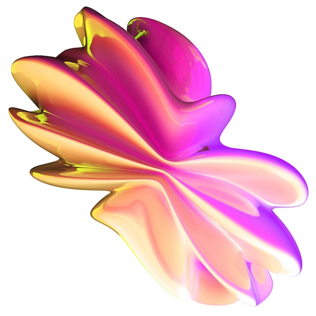 Foto roze 3d-animatie van een abstracte gladde vloeibare vorm geelroze holografische vormen in 3d