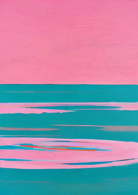 Roze abstract schilderij van oceaanlandschap