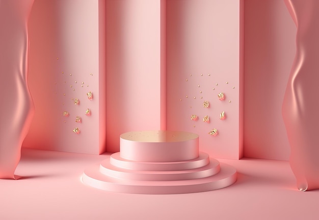 Roze abstracte 3d podiumillustratie met voetstuk voor het weergeven van producten