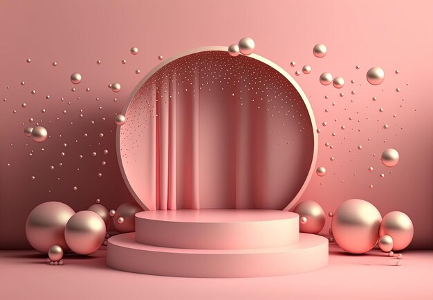 Roze abstracte 3d podiumillustratie met voetstuk voor het weergeven van producten