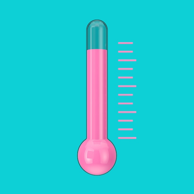 Foto roze abstracte weerglasthermometer in duotone-stijl op een blauwe achtergrond. 3d-rendering