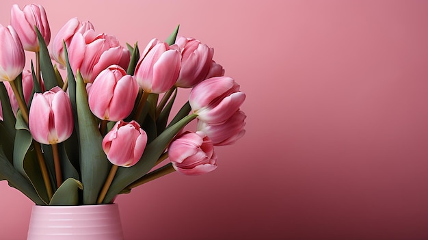 roze achtergrond en tulpen