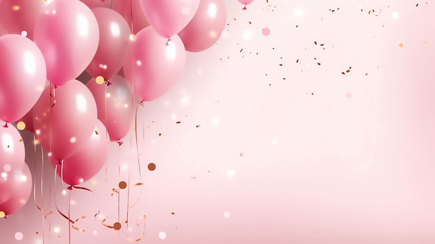 Foto roze achtergrond met ballonnen en confetti