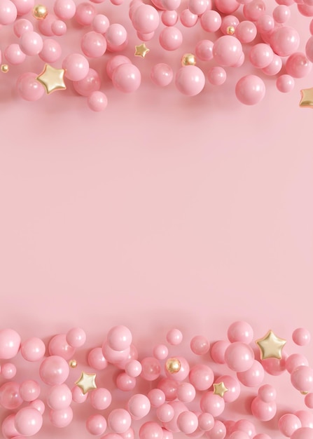 Foto roze achtergrond met bubbels sterren en kopieerruimte het is een meisje verticale achtergrond met lege ruimte voor tekst baby douche of verjaardag uitnodiging feest baby meisje geboorte aankondiging 3d render