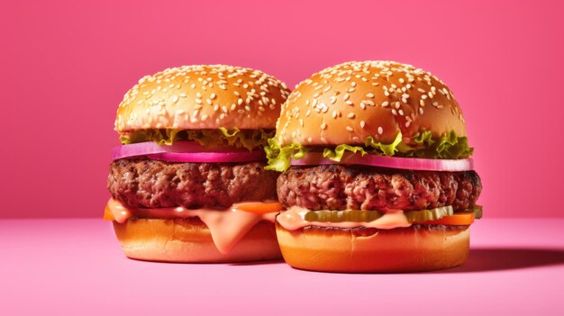 Roze achtergrond met hamburgers