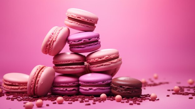 Roze achtergrond met macarons