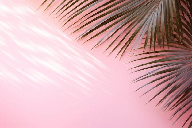 Roze achtergrond met palmbladeren en zachte schaduw