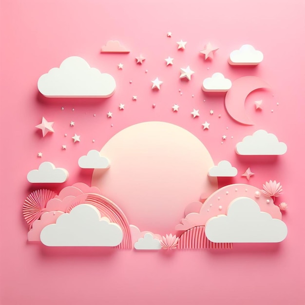 Roze achtergrond met witte wolken