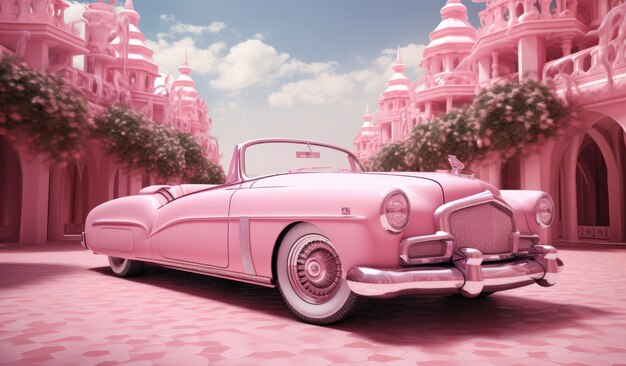 Foto roze achtergrond voor retro klassieke auto's