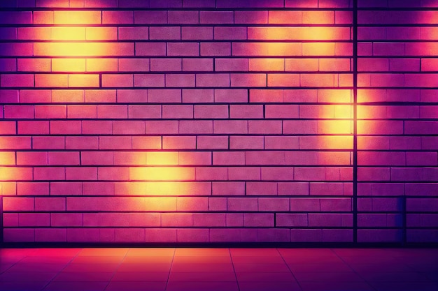 Roze bakstenen muur met verlichting als d render neon achtergrond gemaakt met generatieve ai