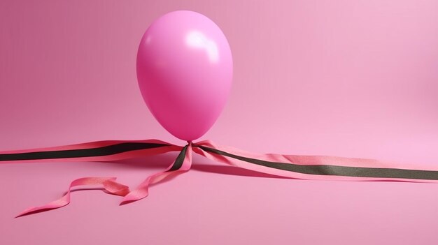 Foto roze ballon met zwart lint op een roze achtergrond