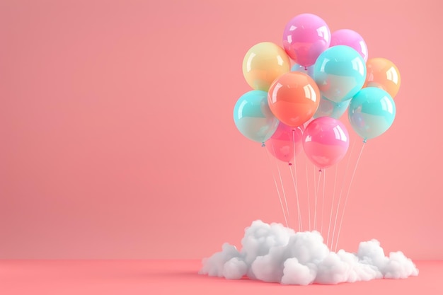 Roze ballonnen drijven in de lucht met een blauwe achtergrond