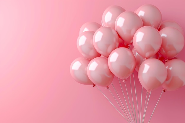 Roze ballonnen in het concept van Valentijnsdag in 3D-illustratiestijl op een kleurrijke achtergrond