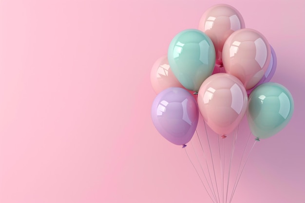 Roze ballonnen in het concept van Valentijnsdag in 3D-illustratiestijl op een kleurrijke achtergrond