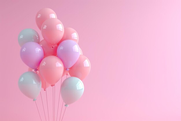 Roze ballonnen in het concept van Valentijnsdag in 3D-illustratiestijl op een kleurrijke achtergrond