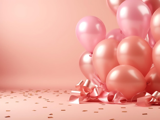 Roze ballonnen met een strik op een roze achtergrond