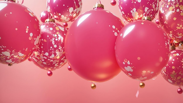 roze ballonnen met kerstballen achtergrond