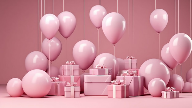 Roze ballonnen met roze achtergrond