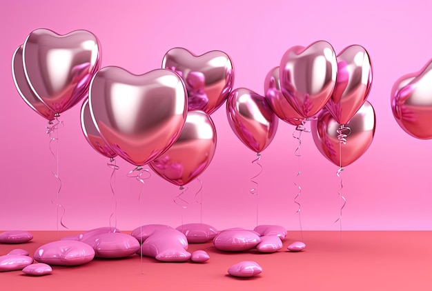 roze ballons met de hartvormige omtrek tegen roze achtergrond