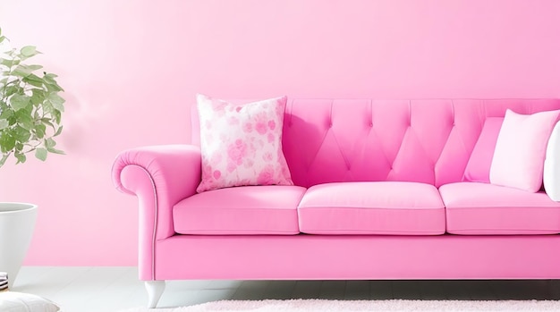 Roze bank in de woonkamer met