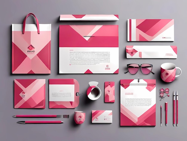 Roze bedrijfsidentiteitssjabloonontwerp met kleurgeometrische elementen Bedrijfspapier