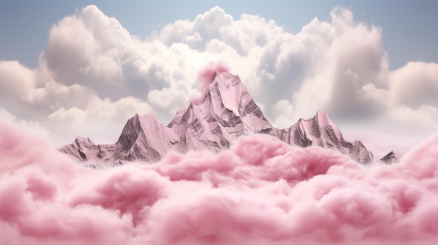 roze bergen bedekt met roze wolken