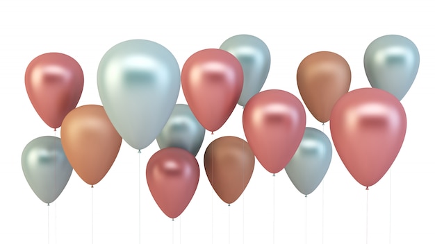 Roze, blauwe en gouden ballonnen geïsoleerd