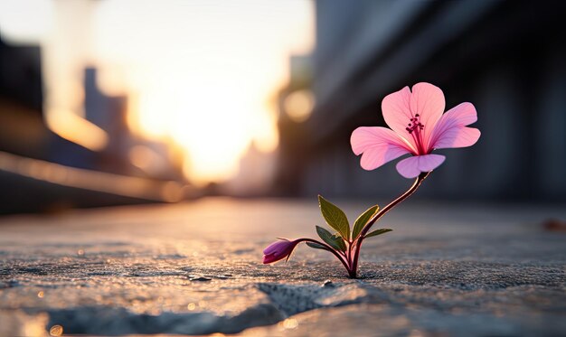 Roze bloem bloeit op de stoep