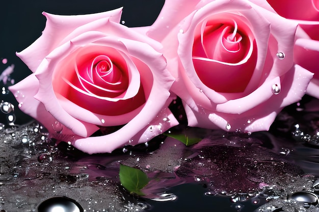 roze bloem in water splash realistisch