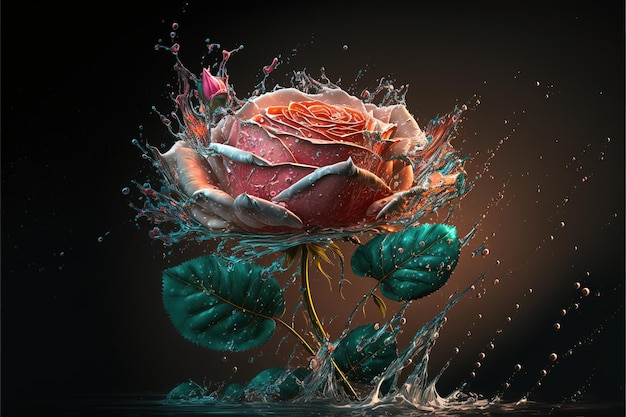 Roze bloem in water splash realistisch