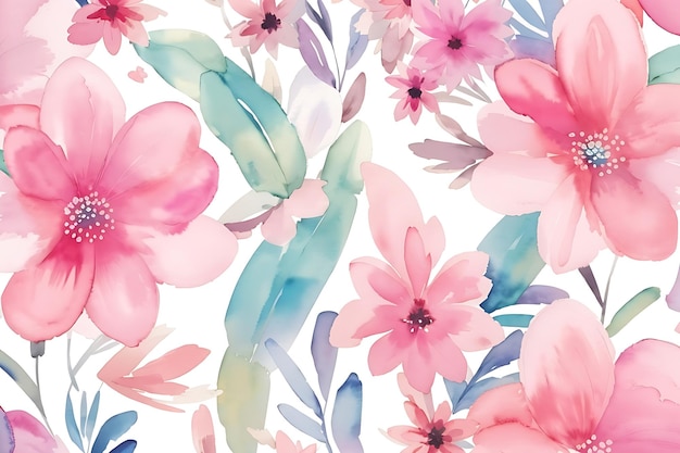 Roze bloemen aquarel naadloze patronen achtergrond
